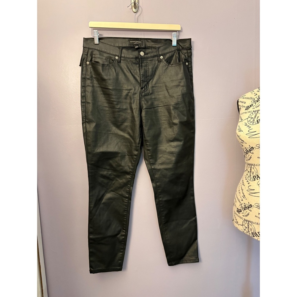 Banana Republic Womens 31 Black Coated Skinny Fit Mid Rise Pants indie sleaze